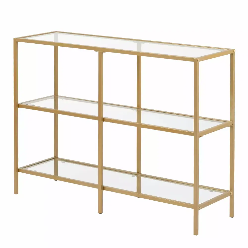 39.4 Inch Modern Tempered Glass Sofa Table with Metal Frame for Living Room and Entryway