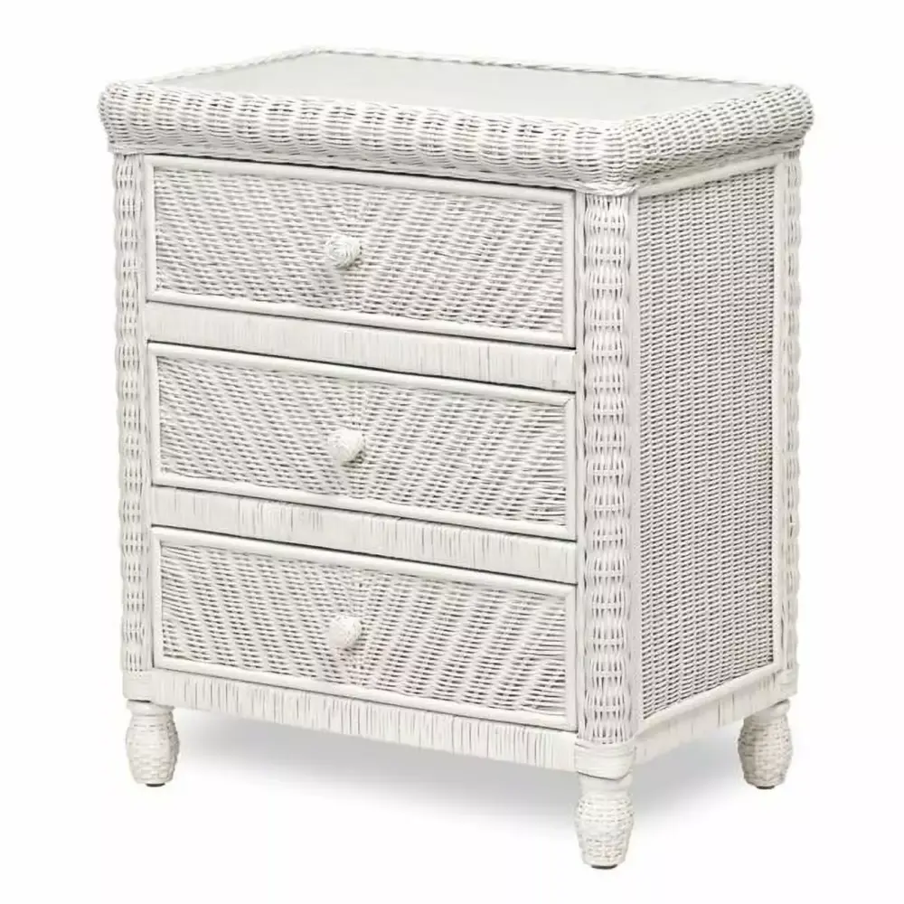Sea Wind Florida Santa Cruz Glass Top Wood Chest with 3 Drawers in White - Beachy Bedroom Furniture