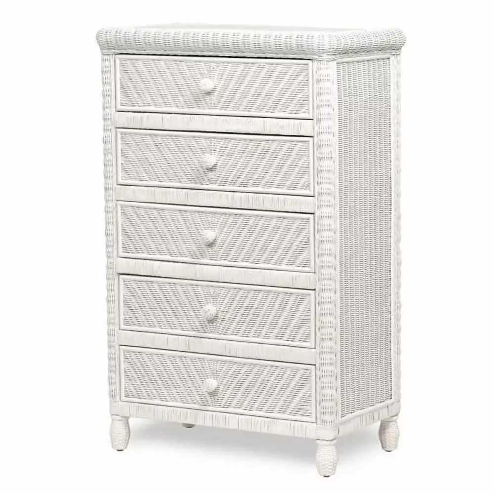Sea Wind Florida Santa Cruz Glass Top Wood Chest with 5 Drawers in White