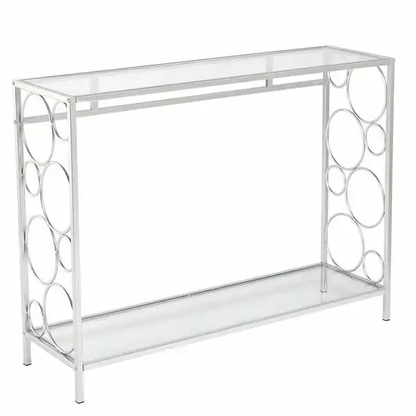 2-Tier Modern Glass Chrome Console Table for Entryway or Living Room Sofa