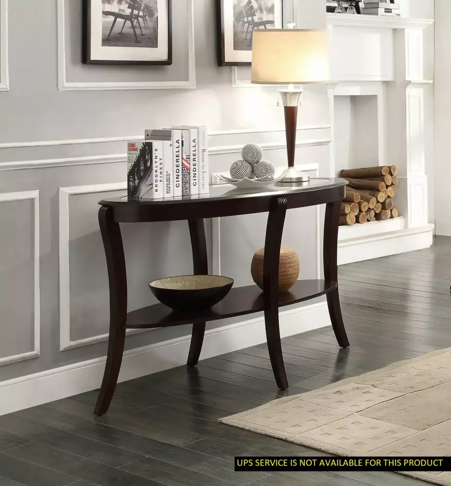 CoSoTower Rich Espresso Finish Sofa Table with Glass Inserted Top and Curve Legs