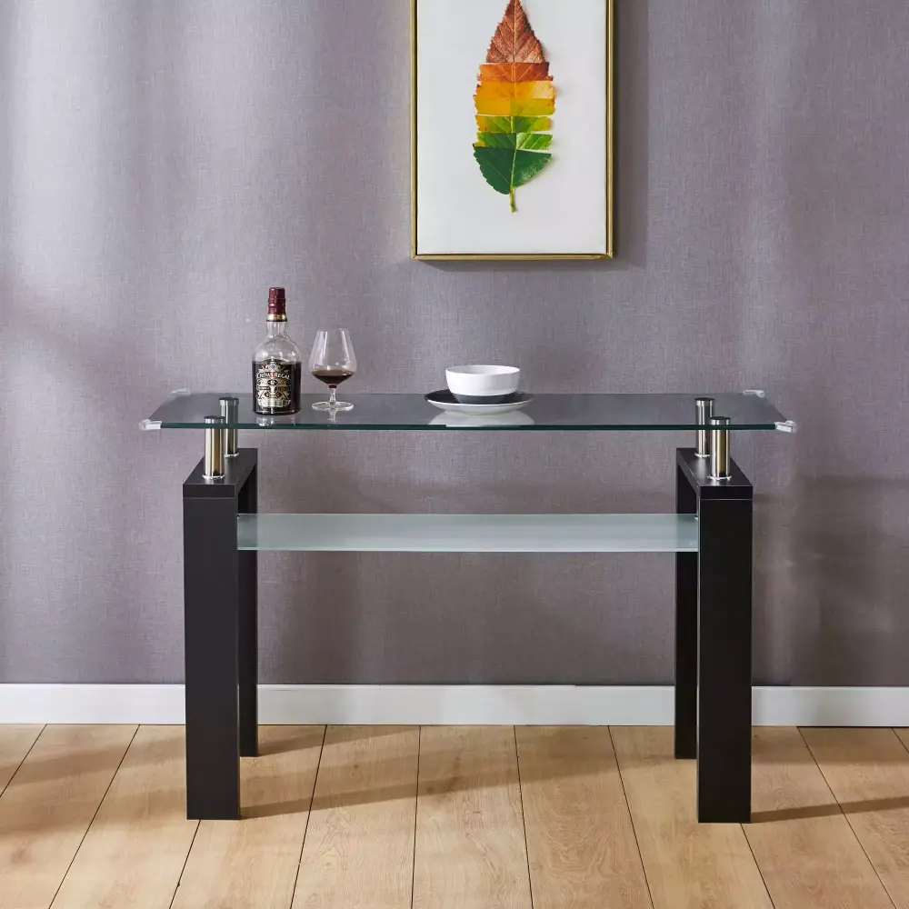 Artlia Black MDF Console Table with Tempered Glass Top Modern Foyer Area Table