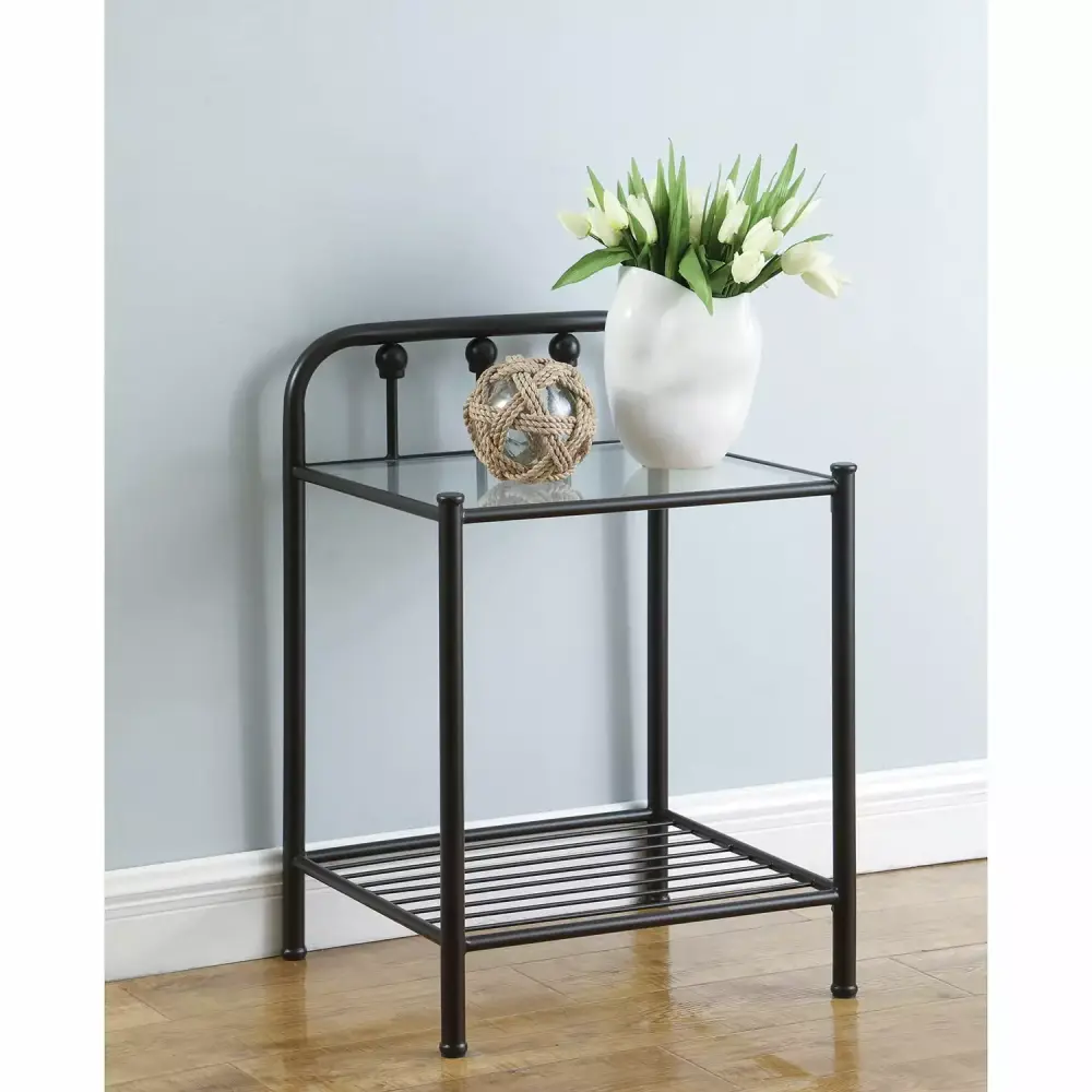 Livingston 1-Shelf Nightstand with Glass Top in Dark Bronze Finish