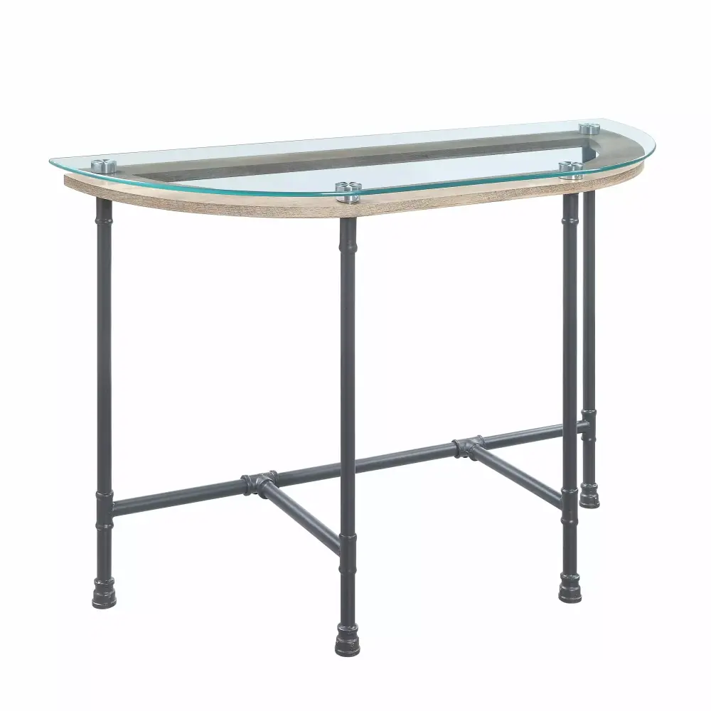 Brantley Sofa Table In Clear Glass & Sandy Gray Finish