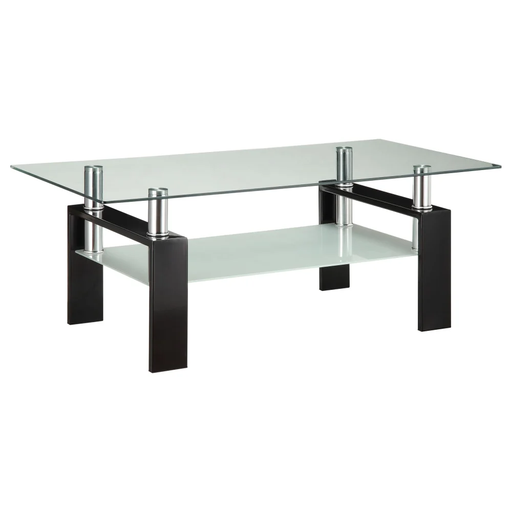 Dyer Modern Tempered Glass Coffee Table with Lower Shelf in Black Finish