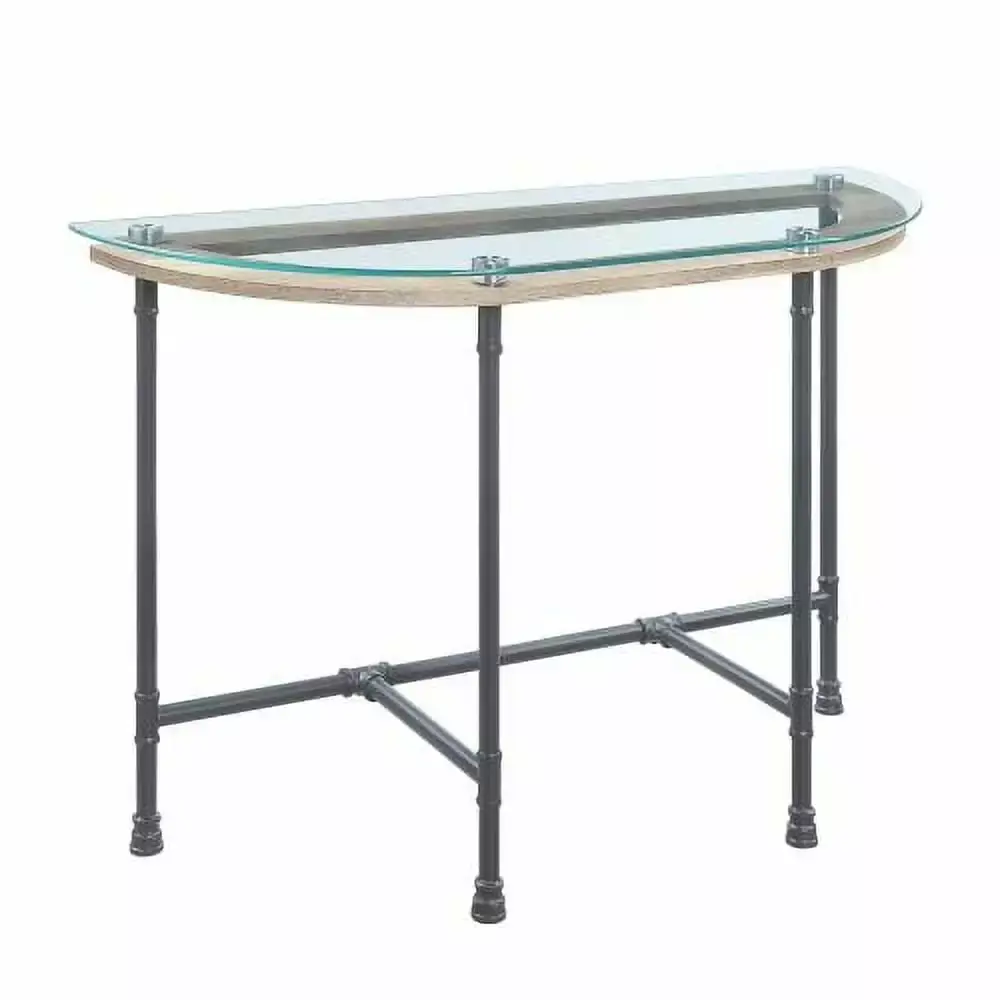 Goldmeet ACME Brantley Clear Glass and Sandy Gray Finish Sofa Table LV00437