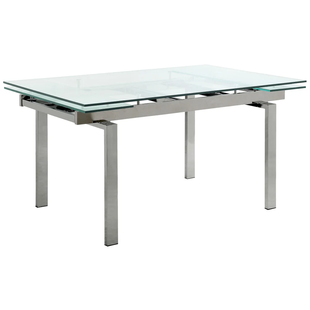 Wexford Glass Top Dining Table with Extension Leaves in Chrome - Expandable Kitchen Table