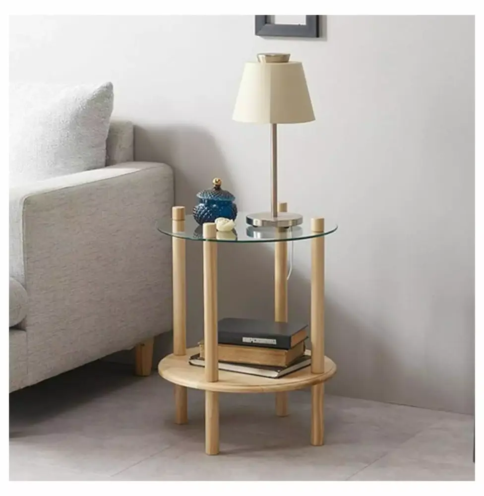 2 Tier End Table Chic and Multi-functional Side Table Nightstand with Glass Top for Home and Office