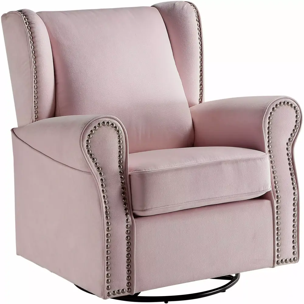 ACME Tamaki Swivel Chair with Glider Pink Fabric - Kids Nursery Chair