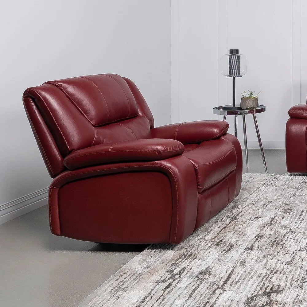 Camila Upholstered Glider Recliner Chair in Red Faux Leather - Modern Nursery Rocker