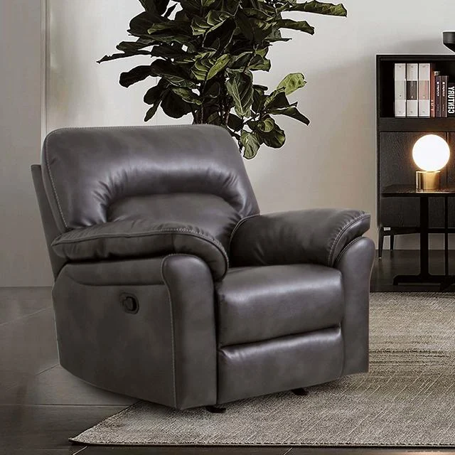 JOSIAS Glider Recliner in Dark Gray Leatherette - Modern Comfort Chair