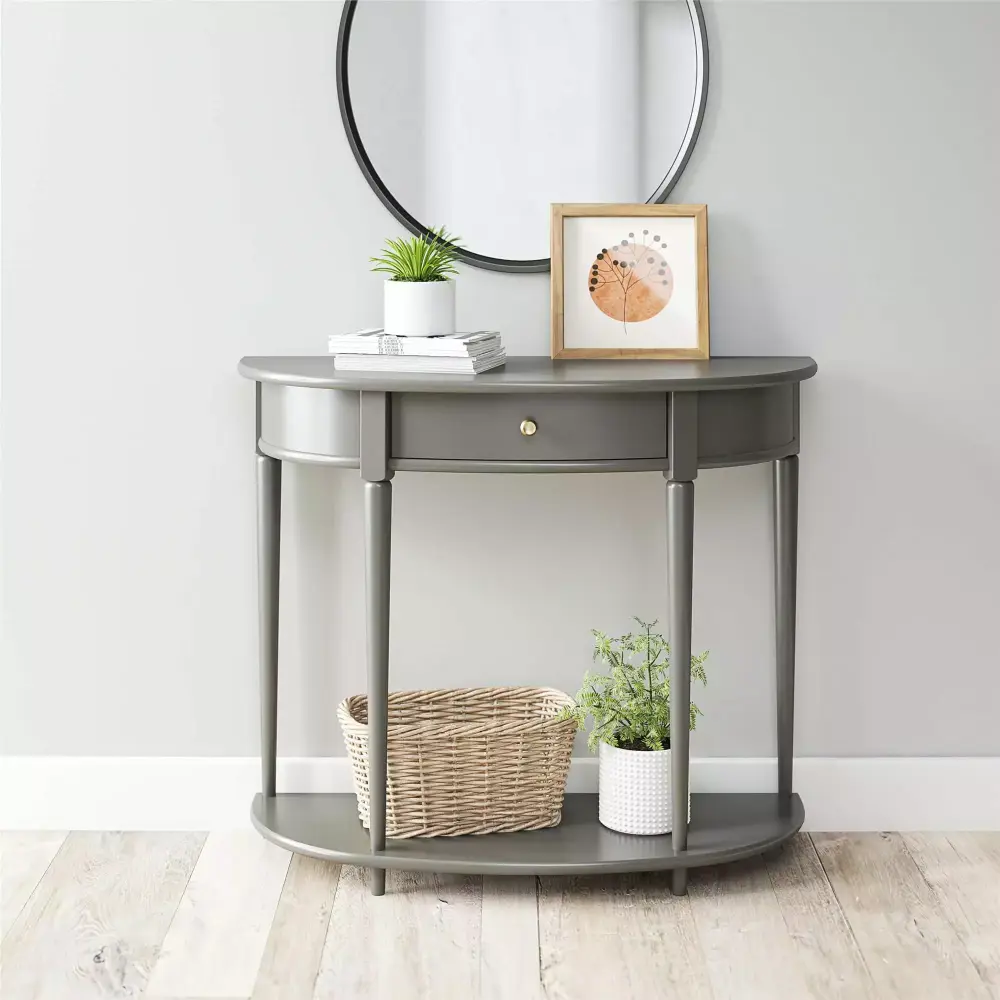 Ameriwood Home Abbie Half-Moon Console Table Gray Narrow Entryway Table