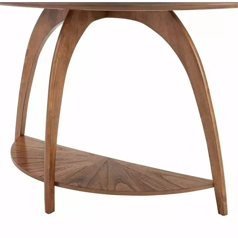 Bowery Hill Half-Moon Wood Sofa Console Table in Warm Nutmeg Brown - Demilune Entryway Table