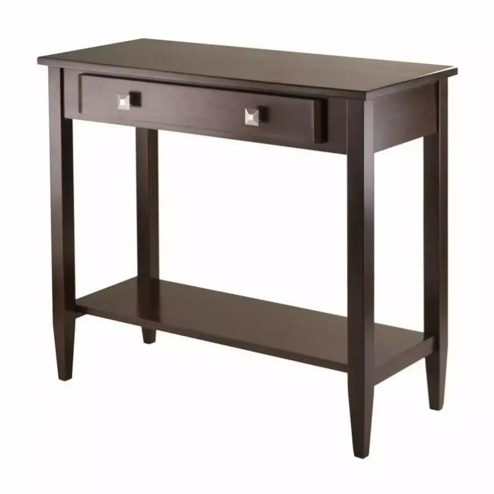 Pemberly Row Transitional Solid Wood Console Hall Table with Tapered Legs in Walnut