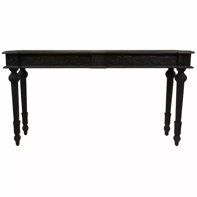 Tigard Solid Wood Hand Carved Console Table in Gray Finish for Entryway or Hallway