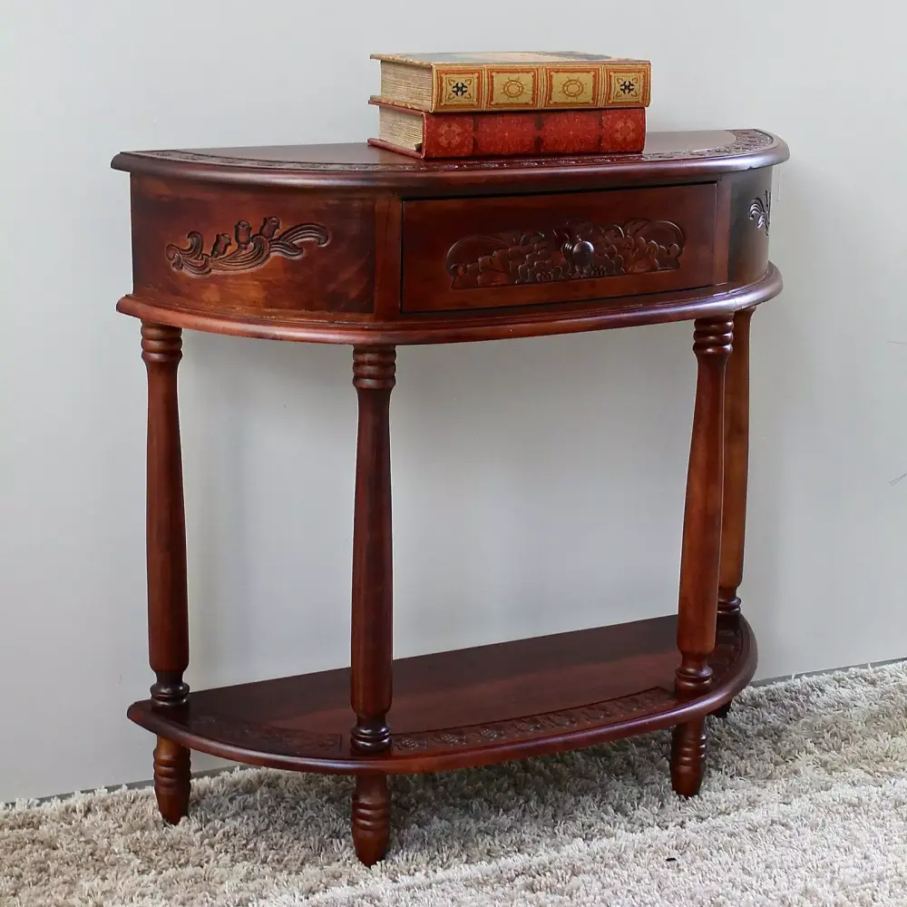 International Caravan Windsor Hand-Carved Half-Moon Console Table - Elegant Entryway Furniture