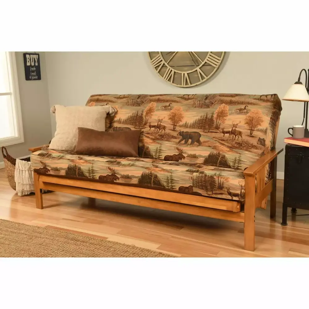 Homestock Handmade Home Futon Frame Butternut Finish with Canadian Mattress