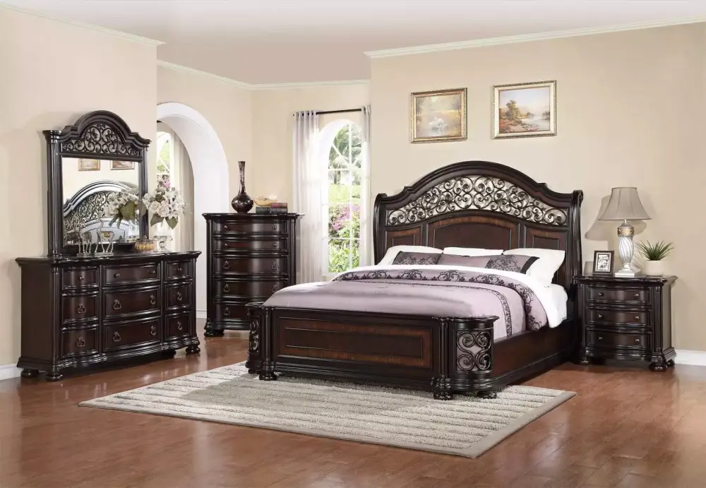 Mcferran B366 Allison Espresso Finish Solid Hardwood Eastern King Bedroom Set 3Pcs