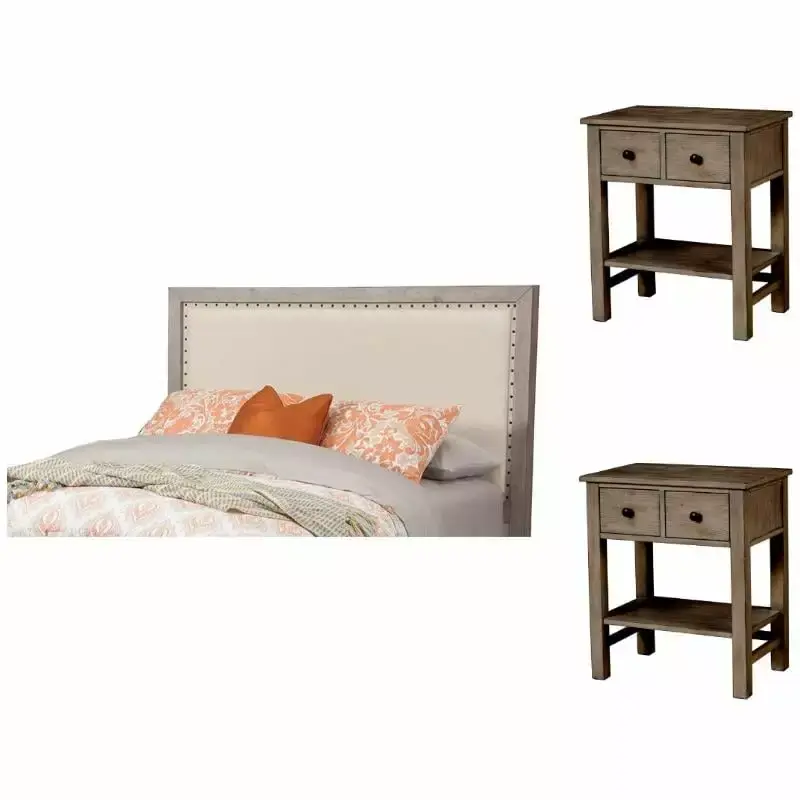 Home Square 3-Piece Queen Bedroom Set with Timeless Headboard and 2 Nightstands