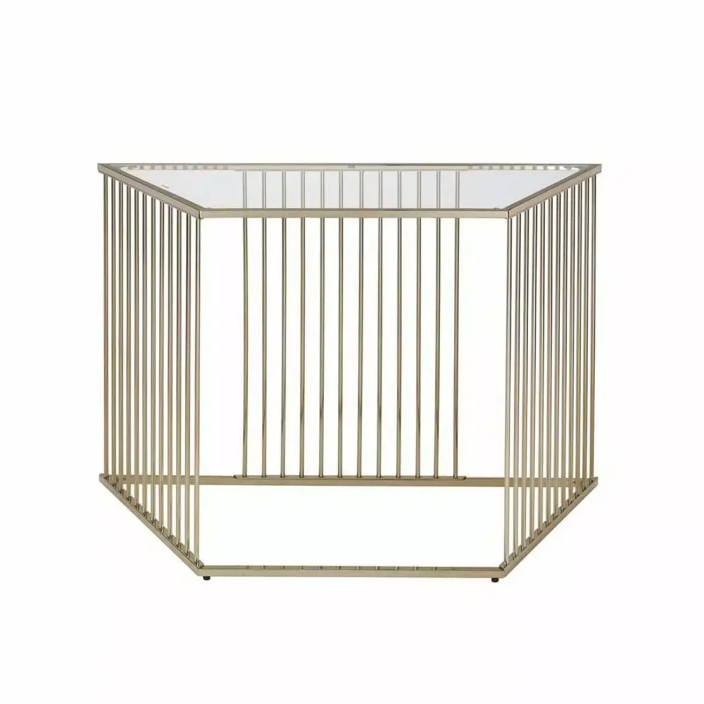 Bowery Hill Modern Hexagonal Sofa Table in Champagne and Clear Glass
