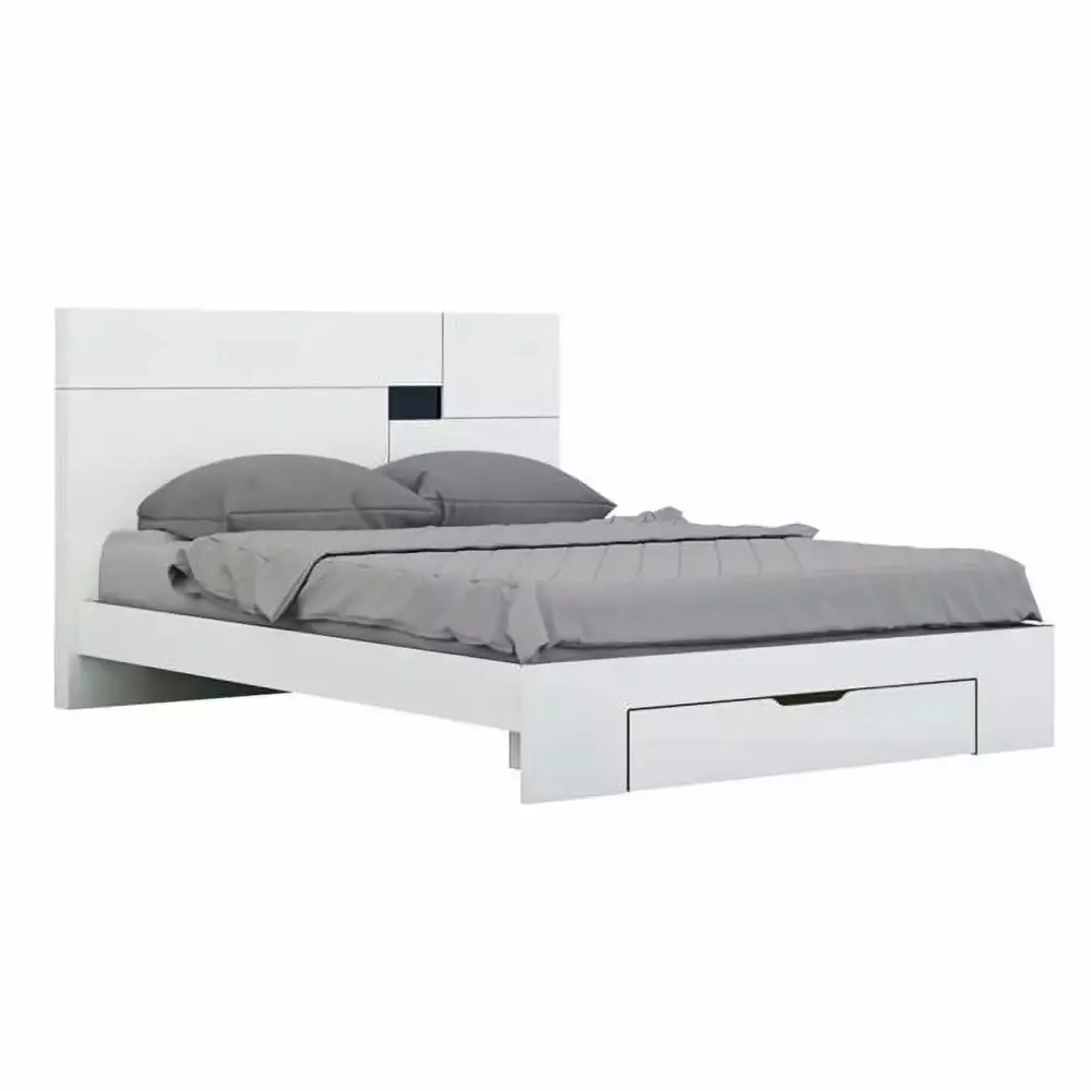 72 x 85 x 43 in California King Modern White High Gloss Bedroom Set 4 Piece - Sleek Design