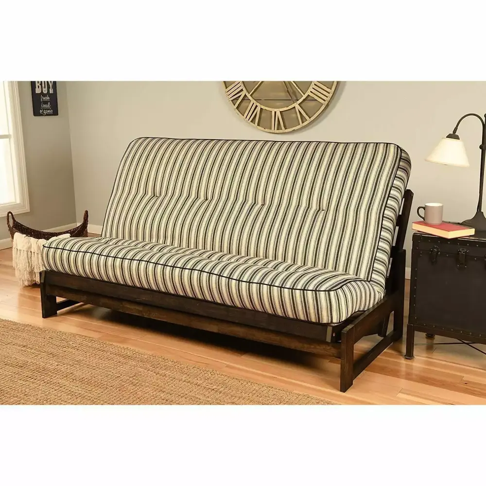 Homestock Hollywood Regency Futon Frame with Reclaim Mocha Finish and Suede Navy Mattress - Full Size