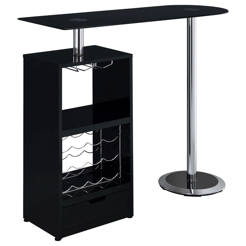 Koufax 1-Drawer Bar Table Glossy Black - Compact Home Bar Table with Storage Drawer