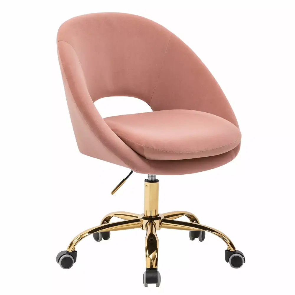 14 Karat Home Pink Velvet Adjustable Swivel Office Chair for Teens