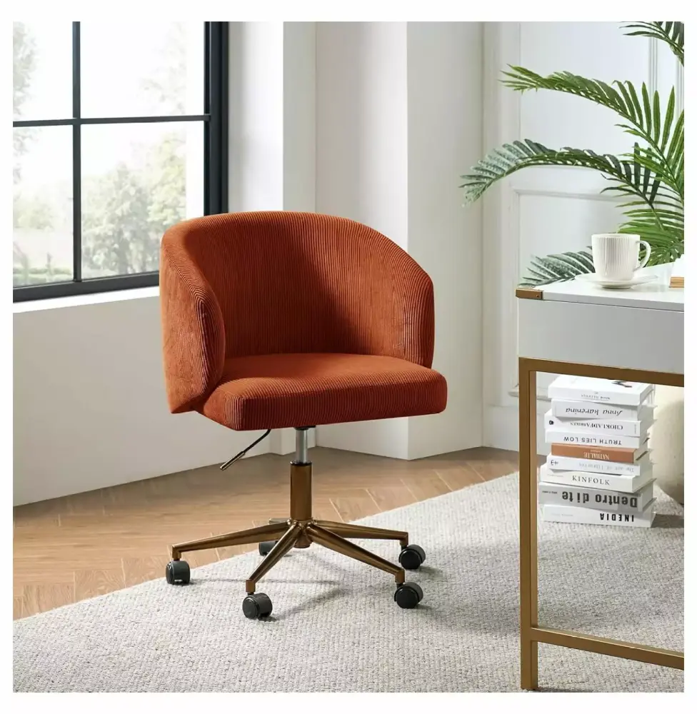 Yunwen Home Office Chair Fabric Desk Chair Mid-Century Modern Ergonomic Swivel Chair with Barrel Back Rust