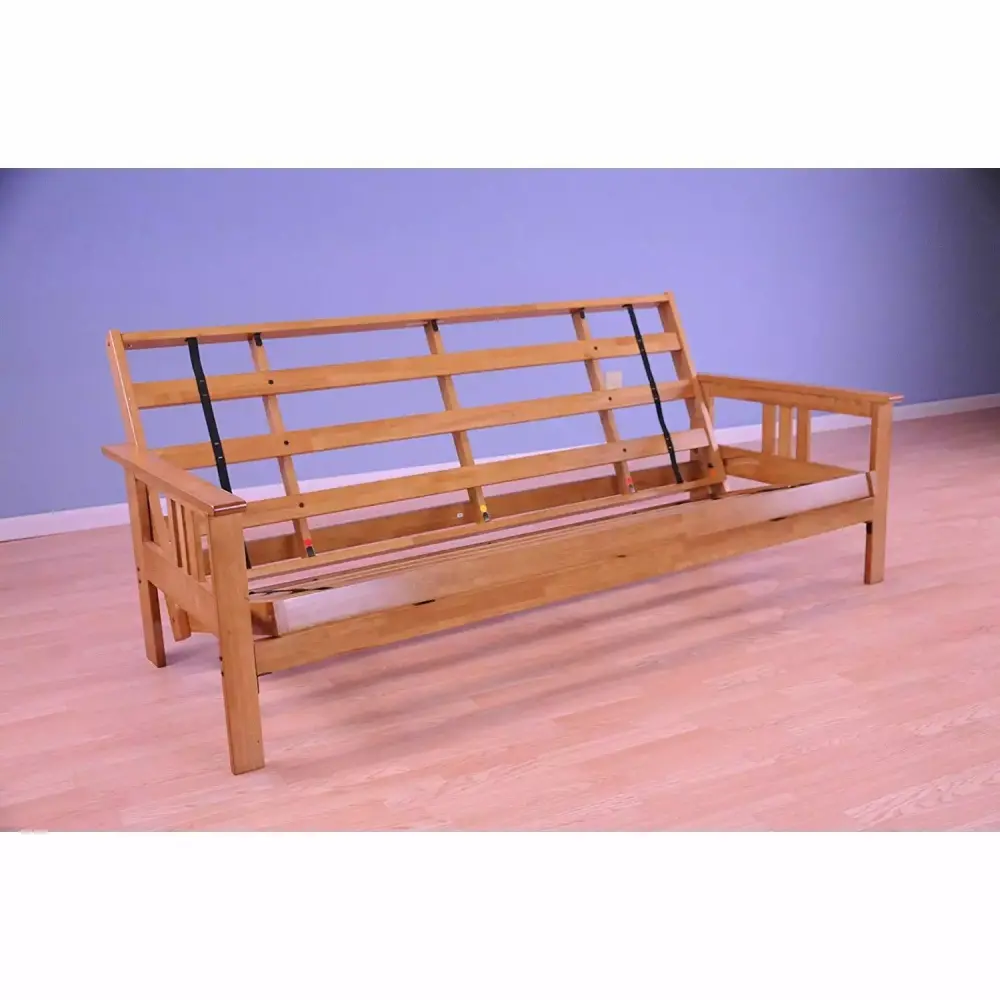 Homestock Antique Futon Frame with Butternut Finish and Suede Black Mattress