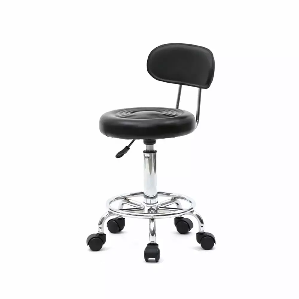CAIHONG Black Height Adjustable Rolling Swivel Salon Stool PU Leather Hydraulic Ergonomic Chair with Backrest Wheels