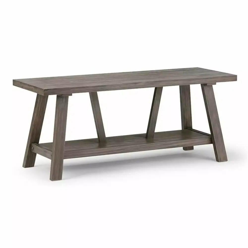 Simpli Home Dylan 48 Industrial Solid Wood Entryway Bench in Driftwood Finish