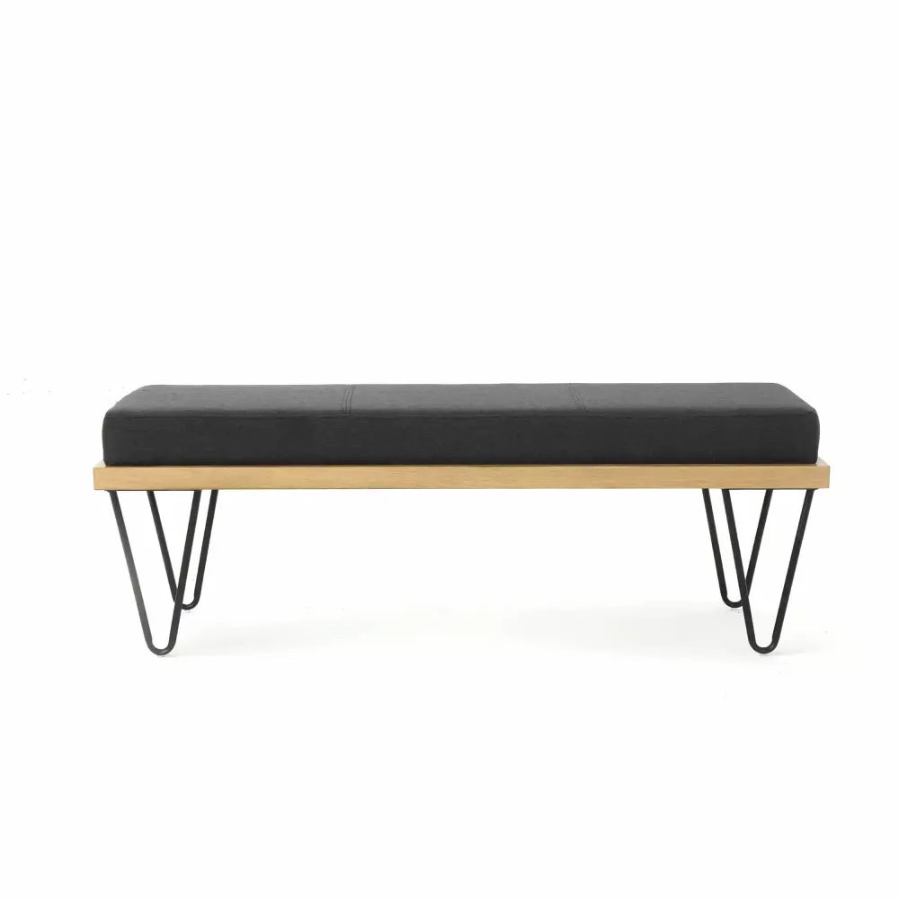 Noble House Elijah Industrial Modern Fabric Bench in Dark Charcoal