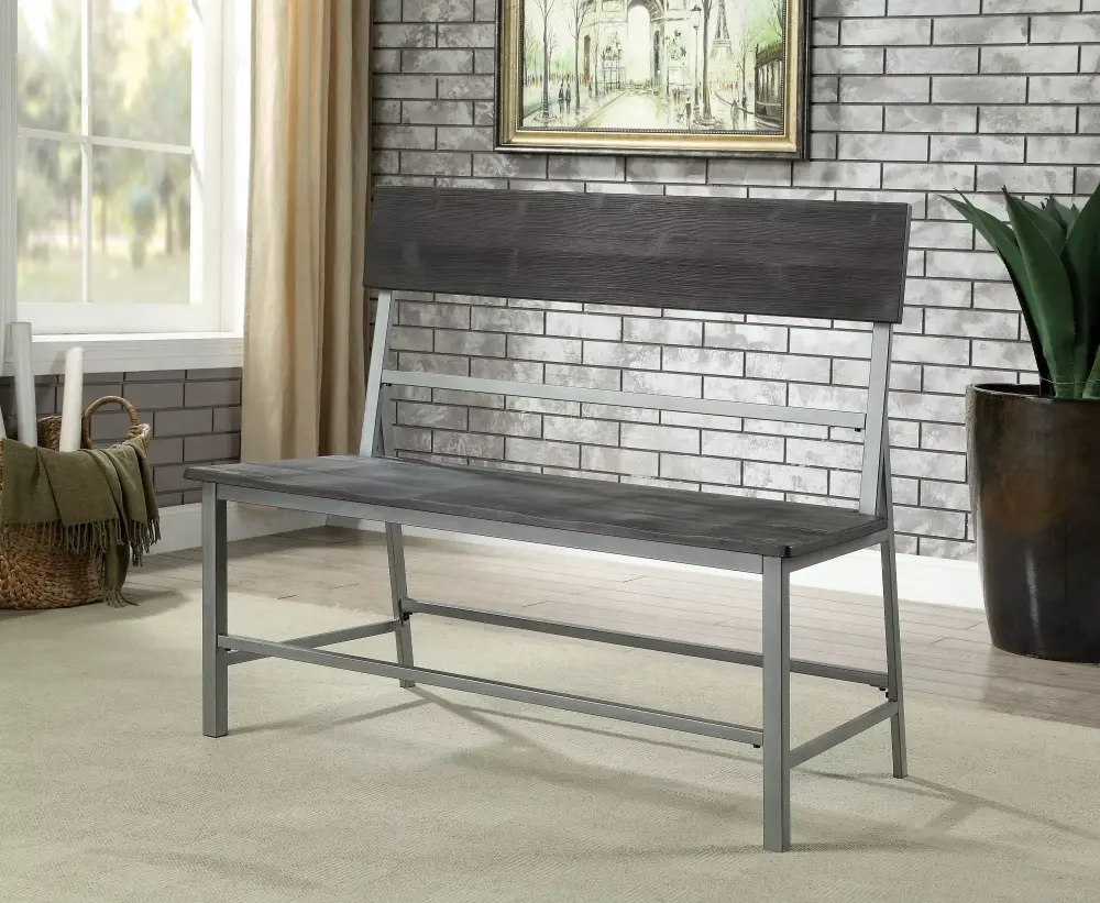 Furniture of America Ballard Industrial Wood Dining Bench Silver