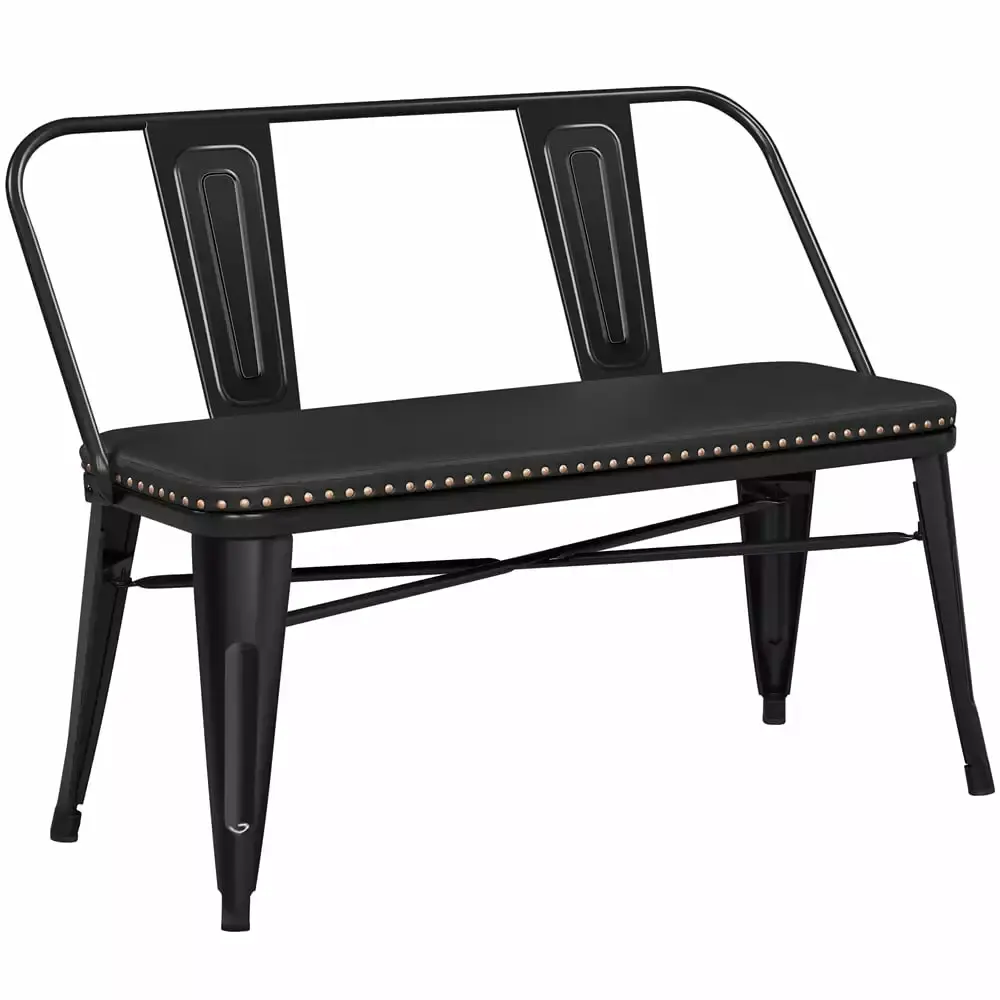Topeakmart Industrial Upholstered Metal Dining Bench with Removable Backrest in Black