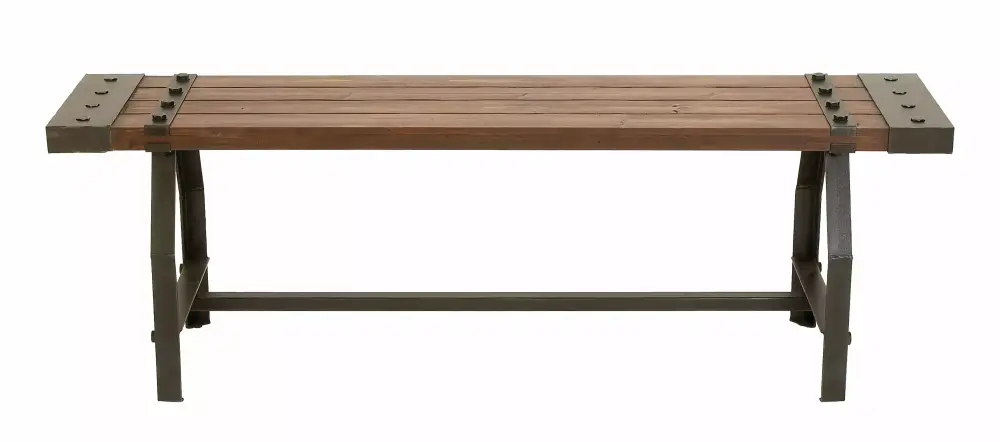 DecMode 55 x 18 Brown Wood Bench with Black Metal Base and Studs 1-Piece