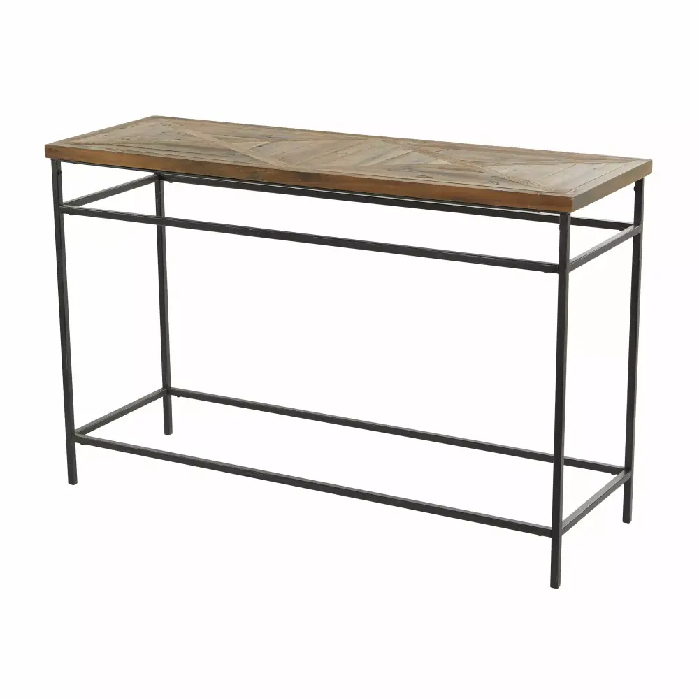 DecMode 48 x 30 Black Metal Console Table with Brown Wood Top 1-Piece