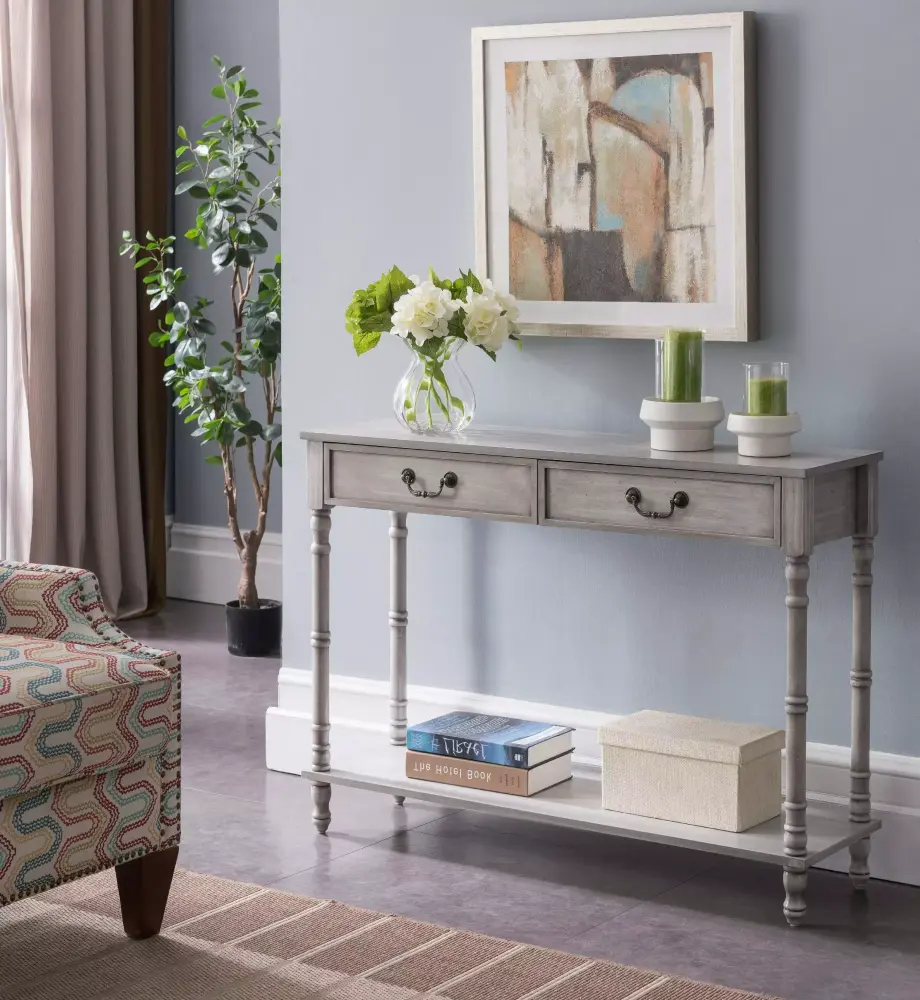 Evan Wash White Industrial Wood Entryway Console Table