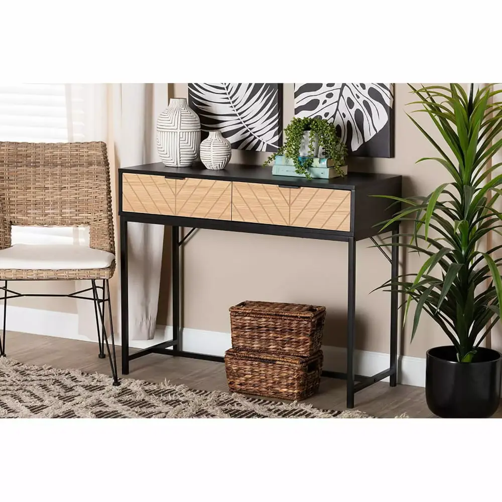 Baxton Studio Jacinth Modern Industrial Two-Tone Wood and Metal Console Table