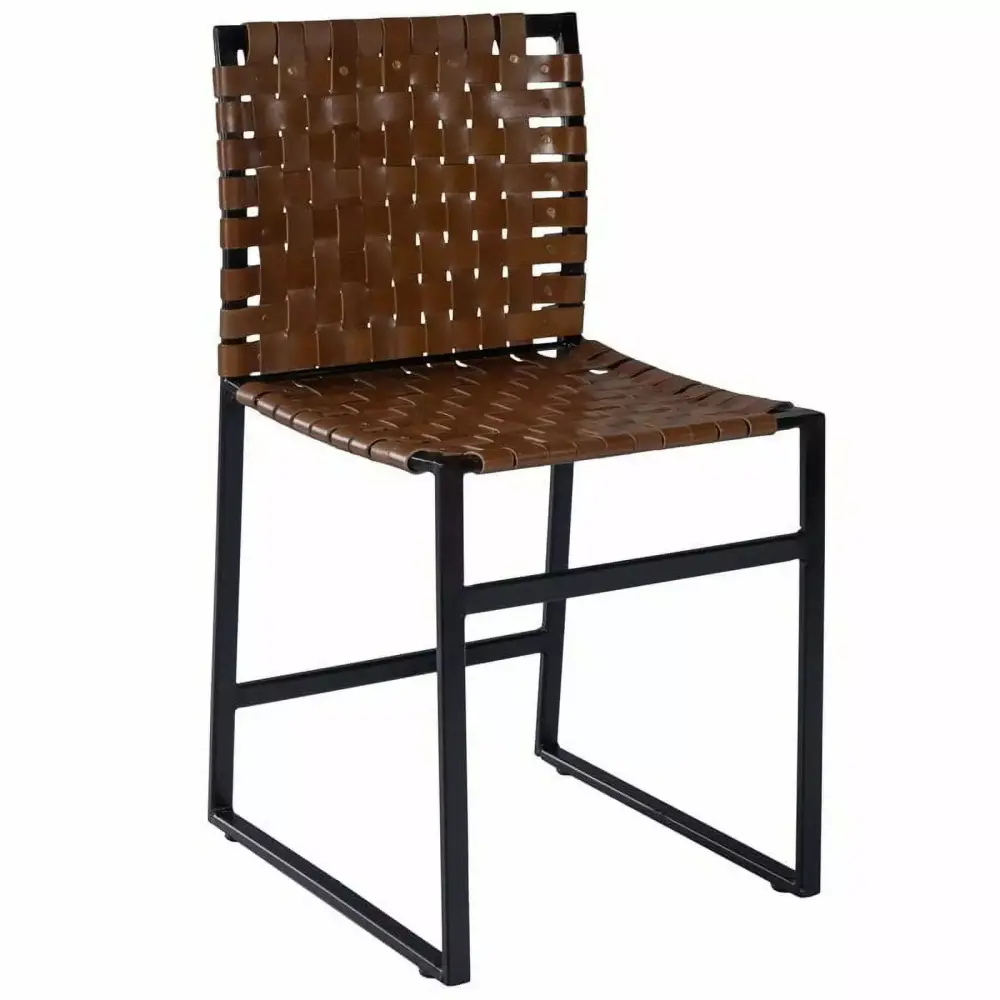 Beaumont Lane Rustic Brown Woven Leather Industrial Chair