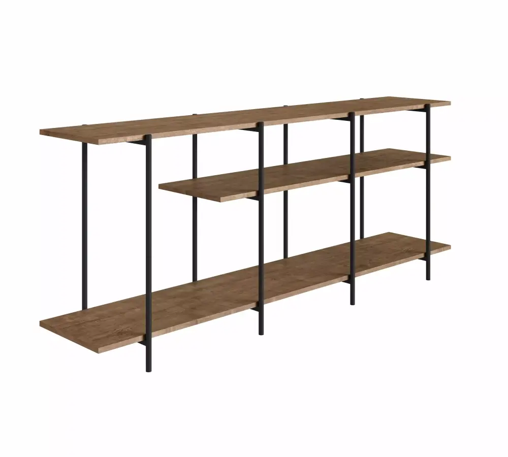 63-inch Long Industrial Sofa Table 3-Tiers Wood and Metal Frame Console Table for Entryway Hallway Brown