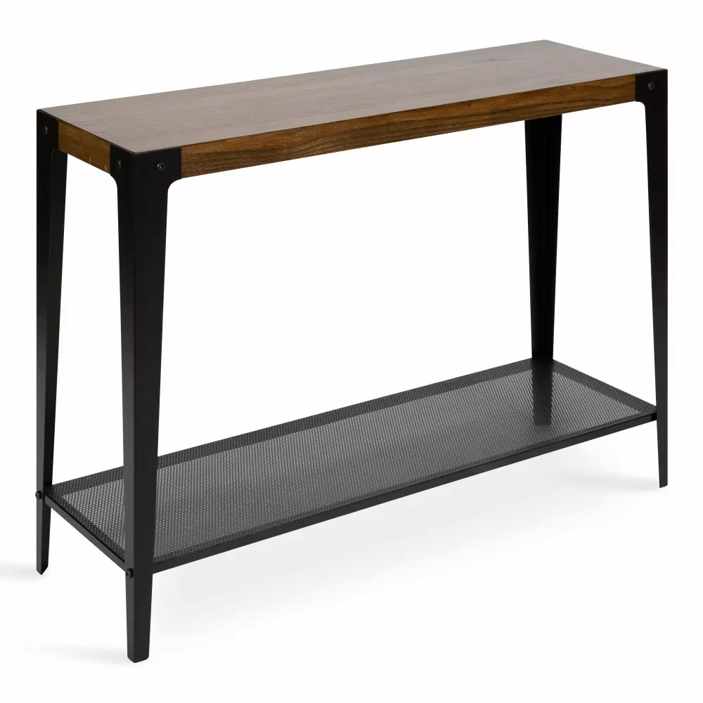 Kate and Laurel Vexler Industrial Wood and Metal Console Table 38 x 12 x 30 Walnut Brown and Black Side Table with Shelf