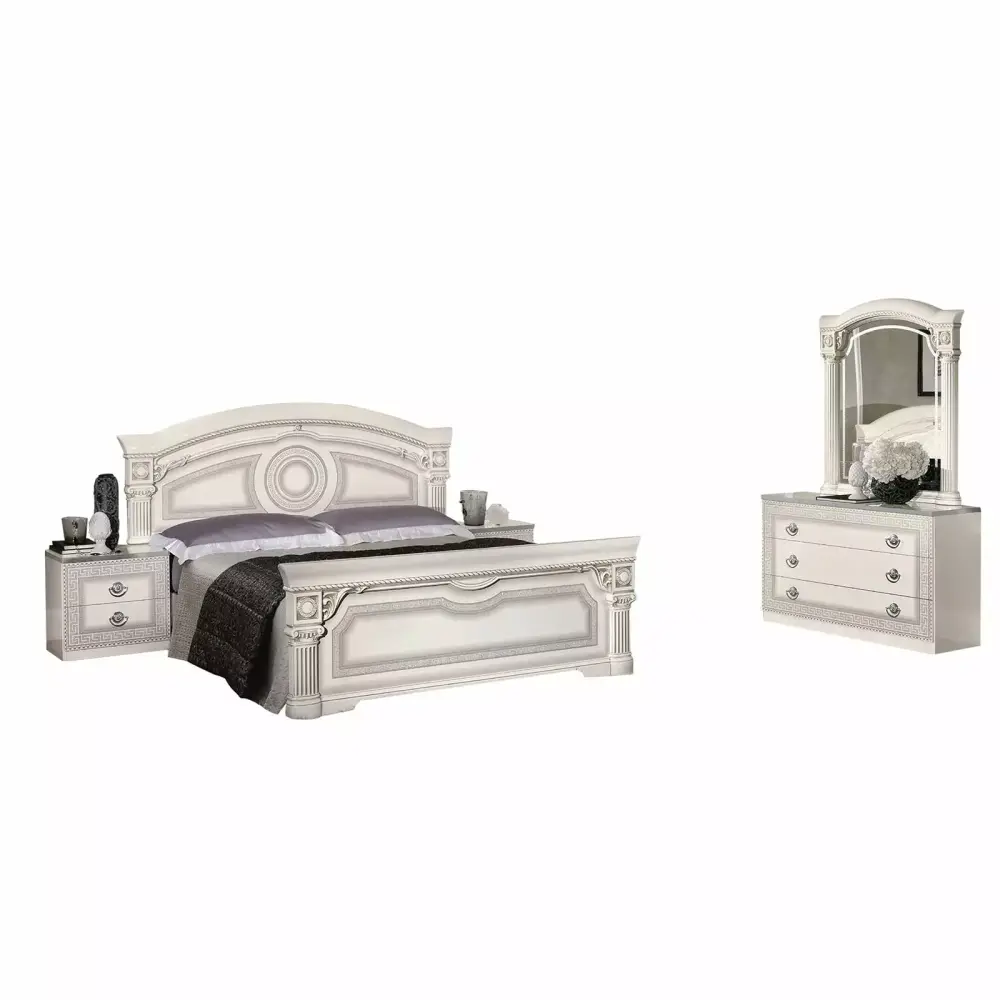 Aida Italian 5-Piece Bedroom Set White and Silver King Size