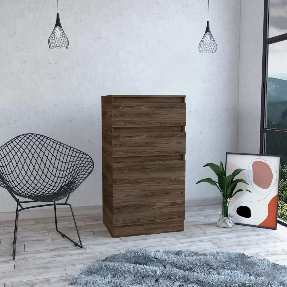 Kamelot Dresser with Jewelry Box Single Door Cabinet Mirror Two Drawers Dark Walnut