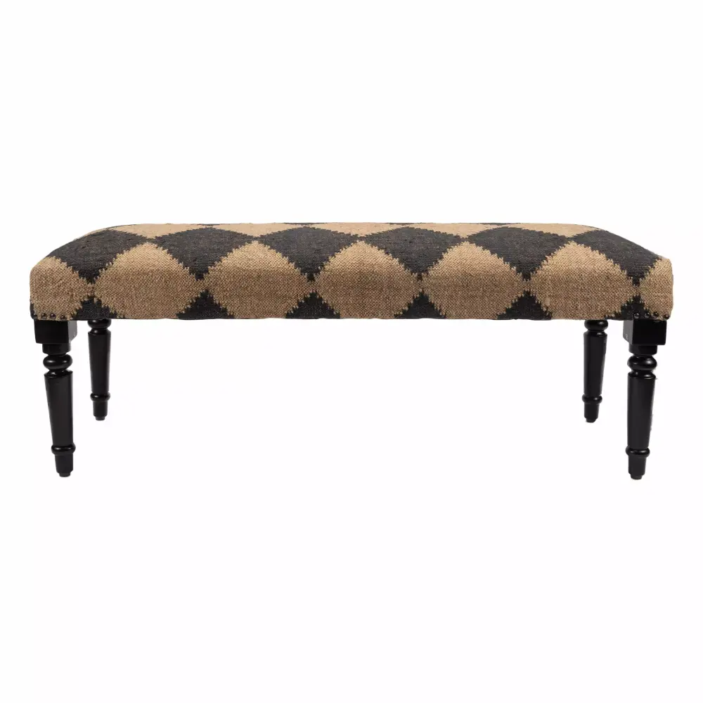 LR Home Aanya Patterned Diamond Jute Space-Saving Indoor Bench Black & Cream