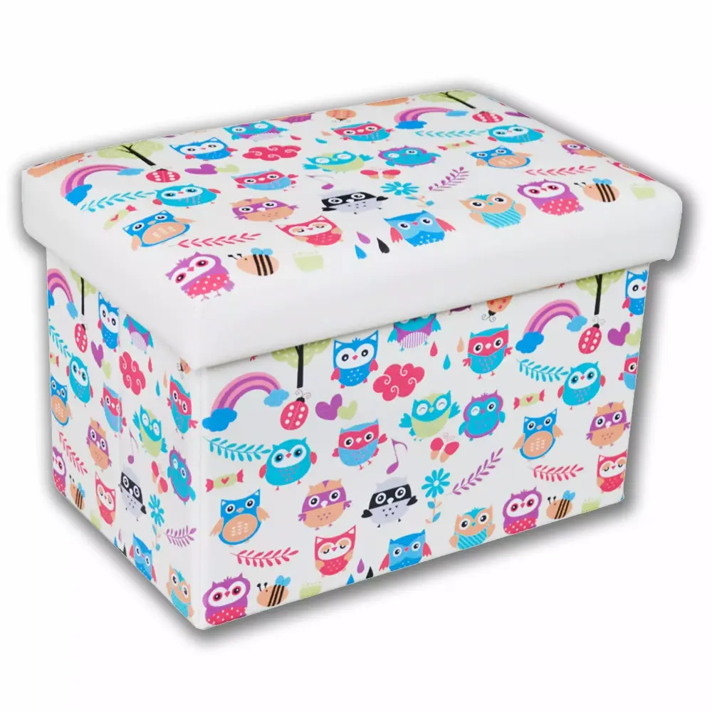 Jessar Small Ottoman Footstool with Storage for Children From the Mimo Collection Owls Pattern