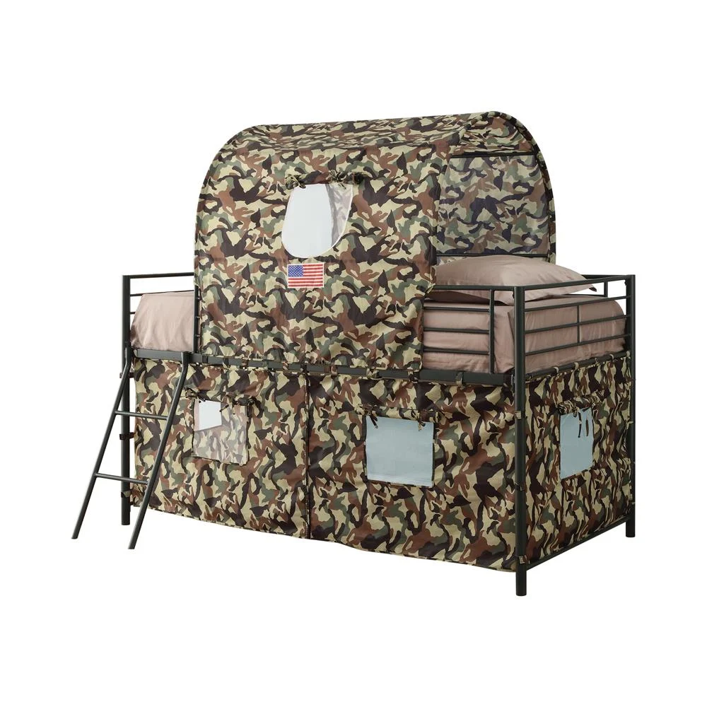 Camouflage Tent Loft Bed with Ladder Army Green Kids Teen Adult Bunk Bed