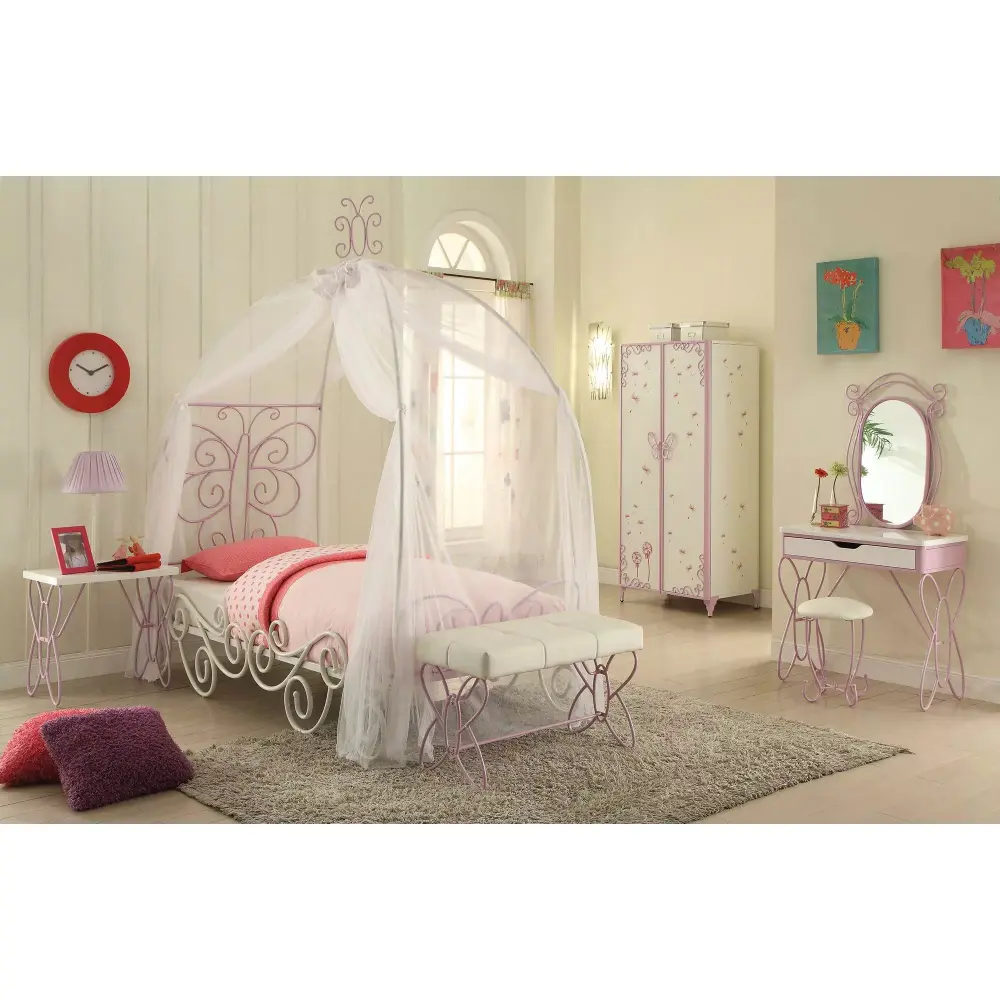 White and Purple Twin Bedroom Set Butterfly Design by Acme Priya II 30530T-6pcs