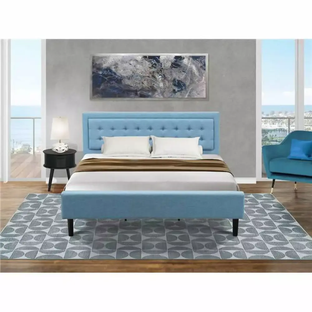 2 Piece Fannin Platform King Size Bedroom Set Denim Blue Black Navy Blue