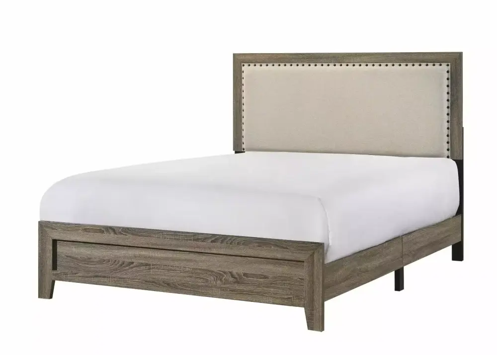 Beautiful Gray Finish 3pc King Size Panel Bed and Two Nightstands Wooden Set